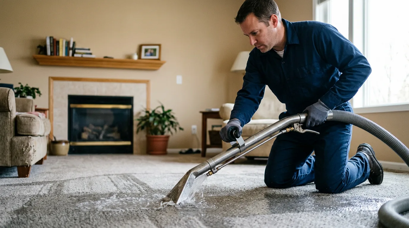 Water damage restoration technician working near Devers, TX